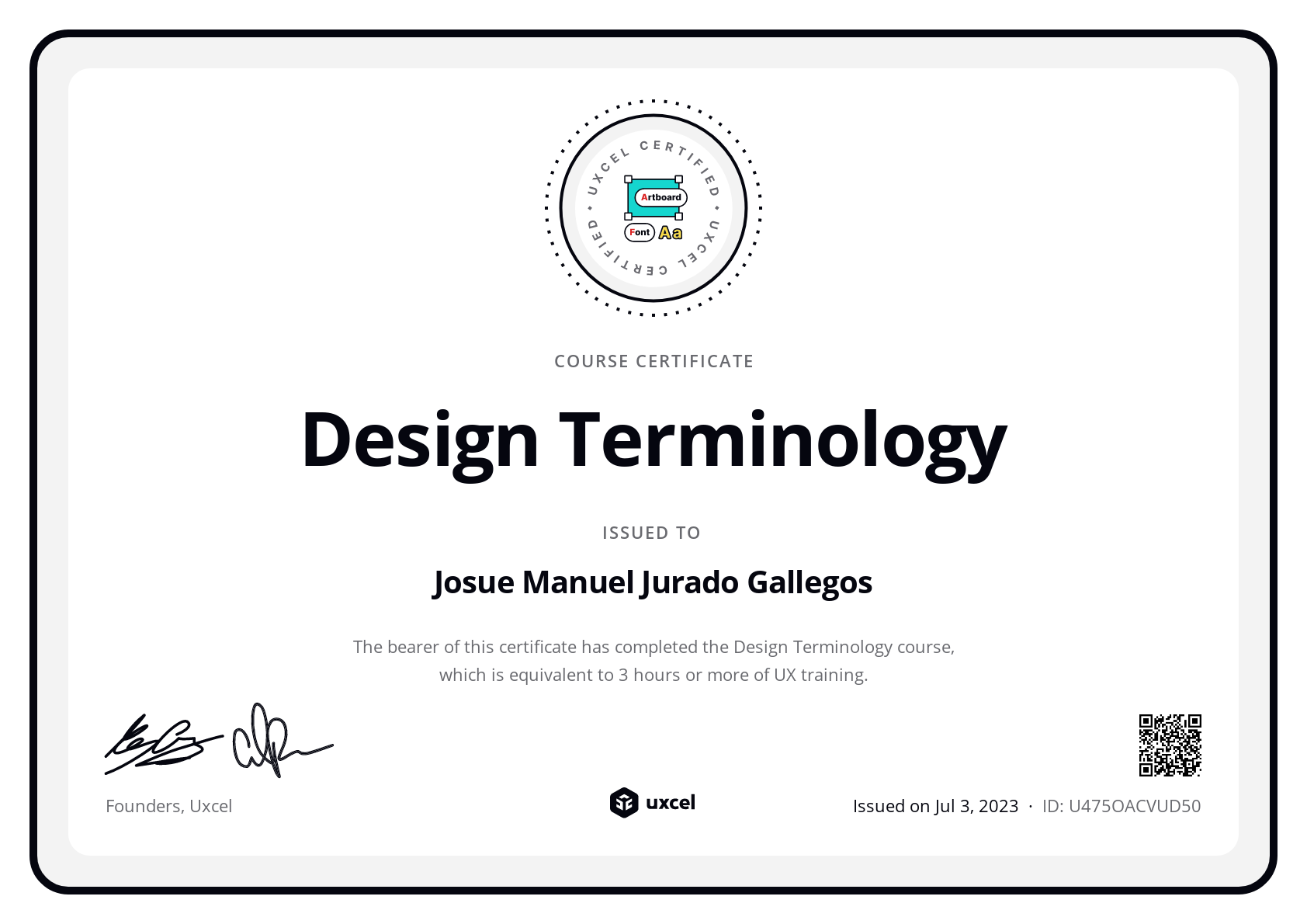 Josue Manuel Jurado Gallegos's certificate